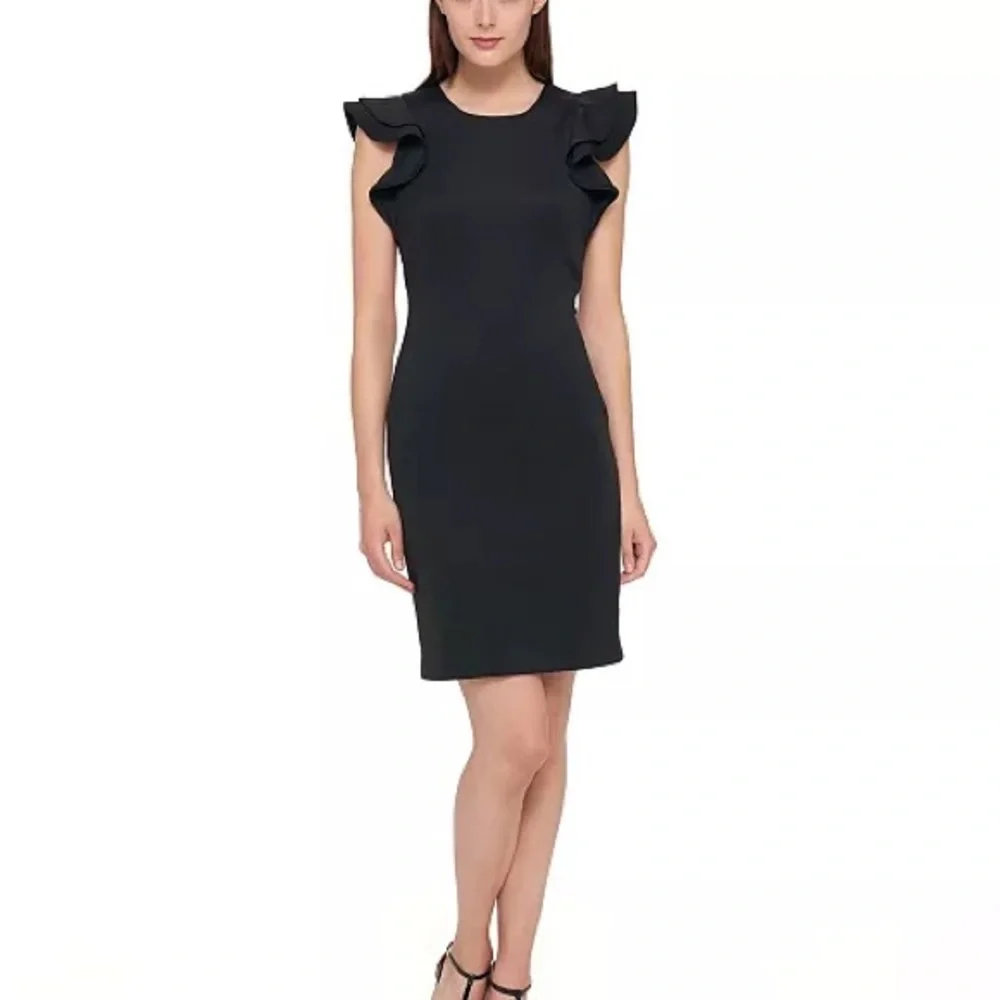 TOMMY HILFIGER Ruffle-Sleeve Sheath Dress Black Color Size 2 - Picture 2 of 4